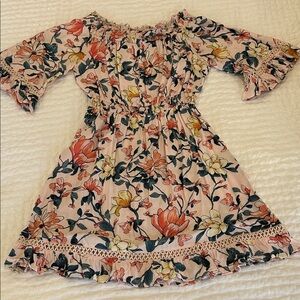 Floral Off-Shoulder Smocked Waist Dress - Pink Floral